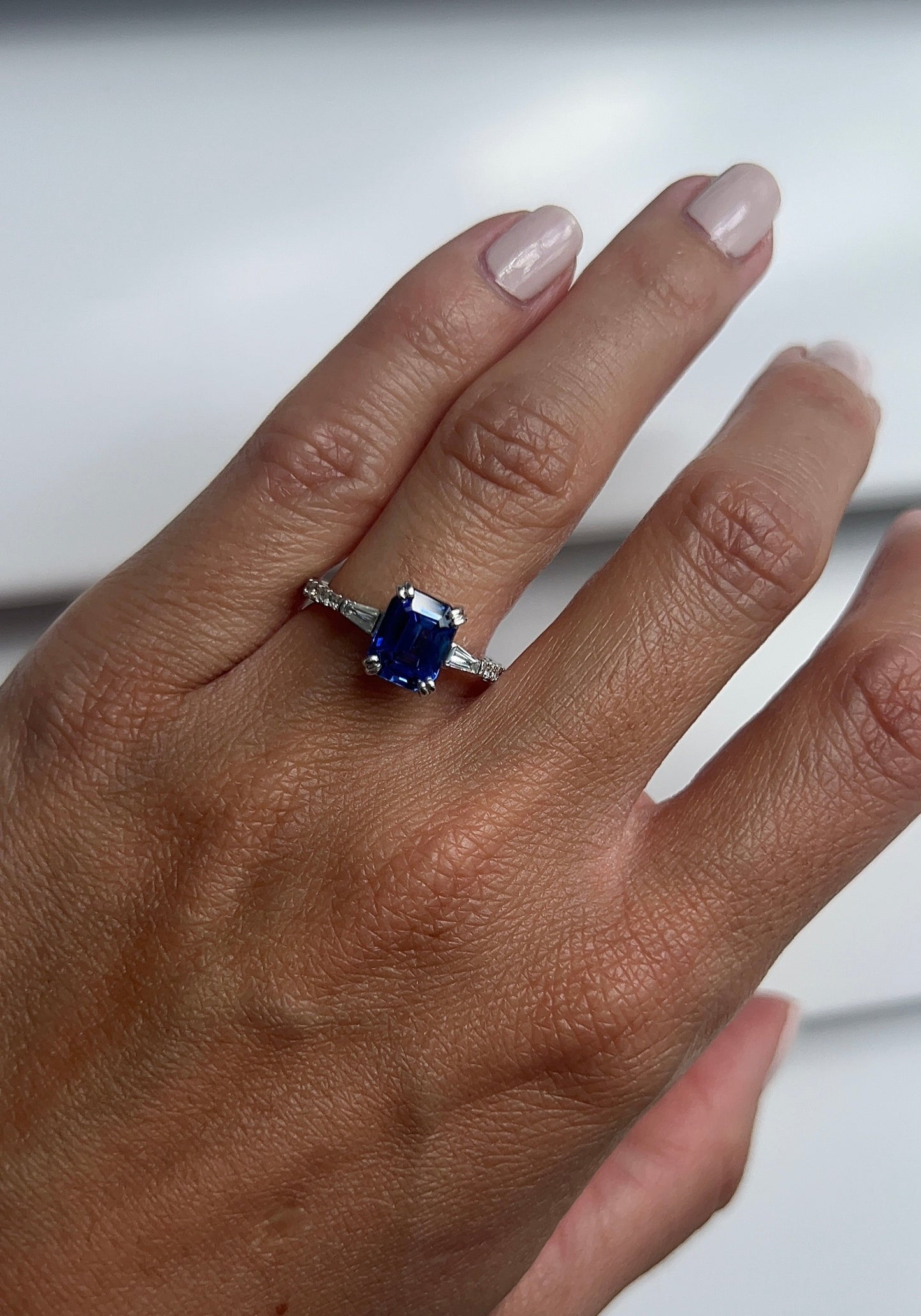 Vintage Blue Sapphire Diamond Baguette Ring