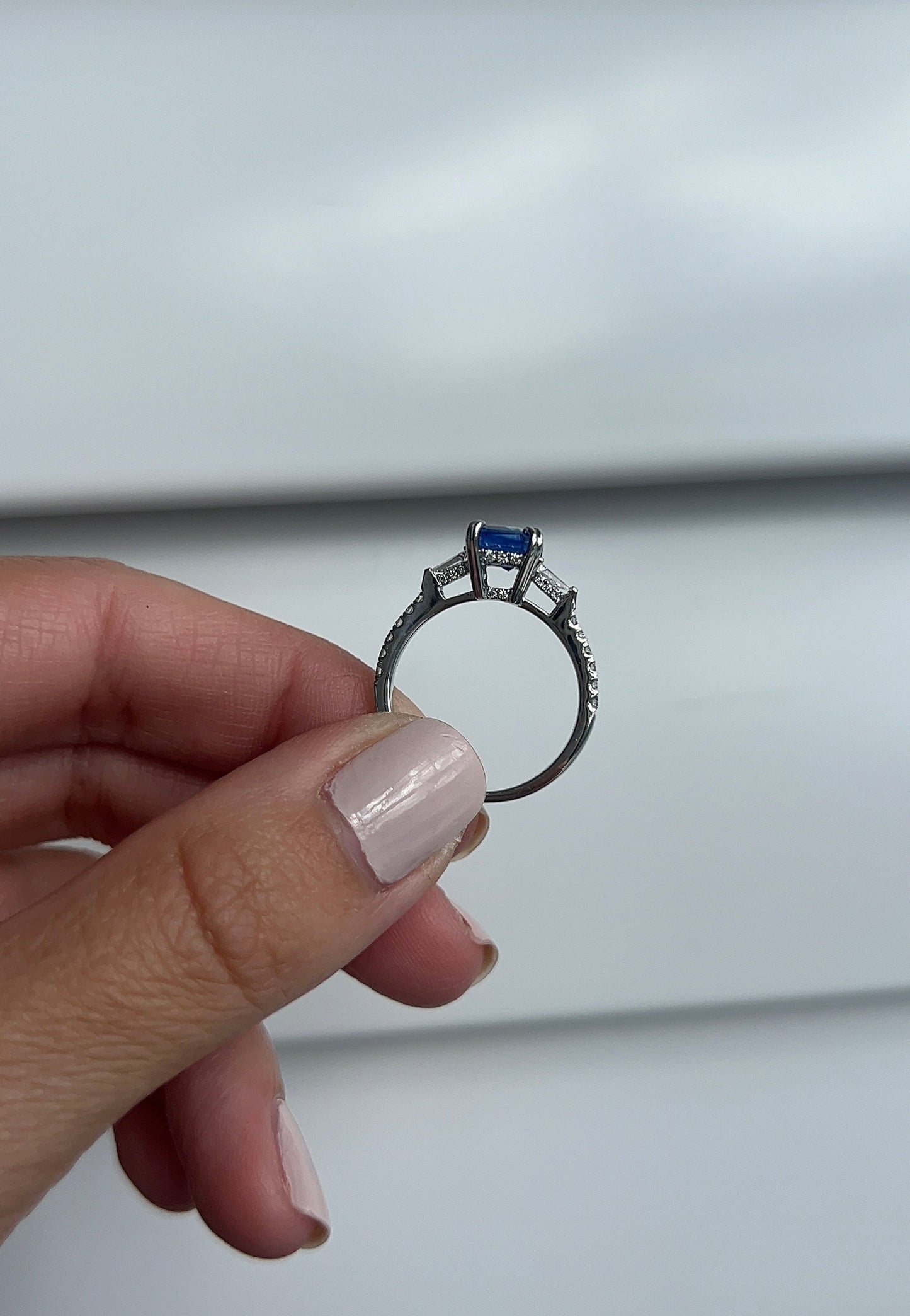 Vintage Blue Sapphire Diamond Baguette Ring