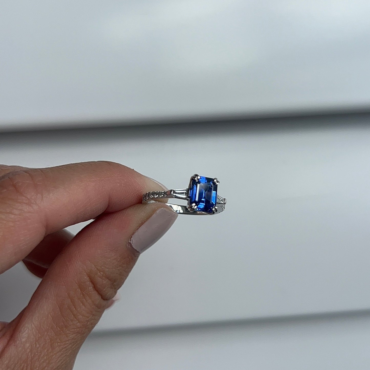 Vintage Blue Sapphire Diamond Baguette Ring