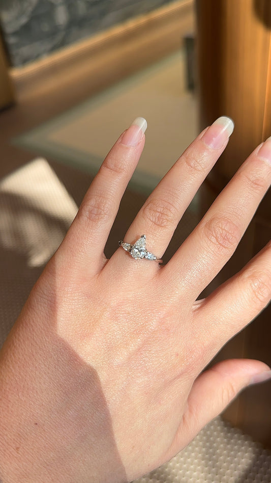 Triple Pear Diamond Engagement Ring