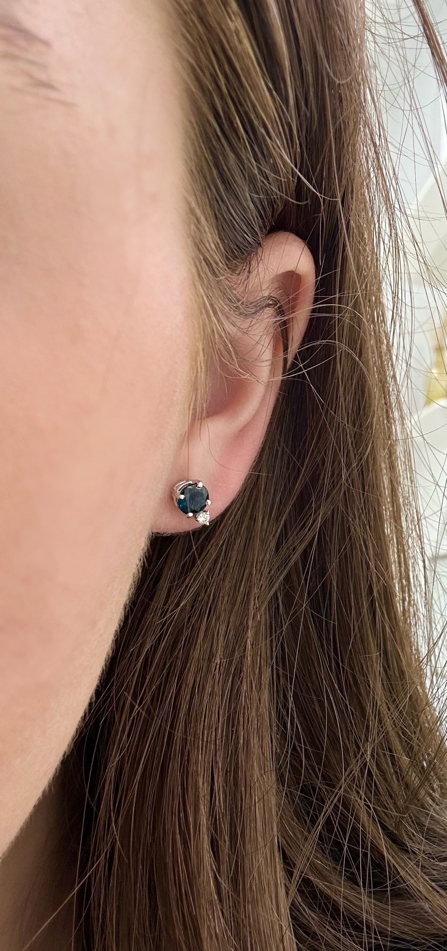 Blue Sapphire and Diamond Stud Earring