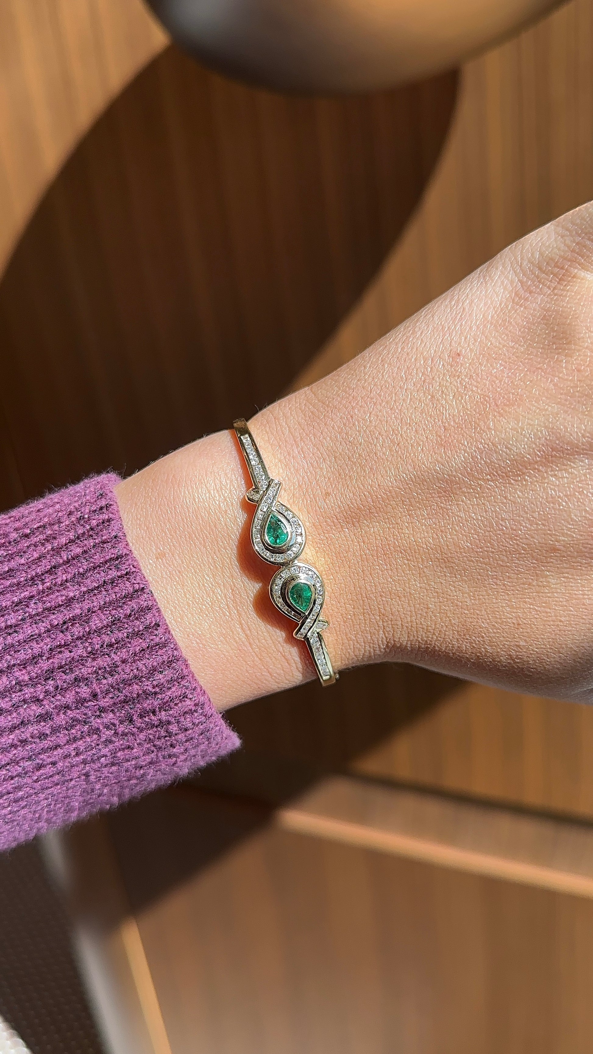 Vintage Diamond and Emerald Bangle – Henri Noël