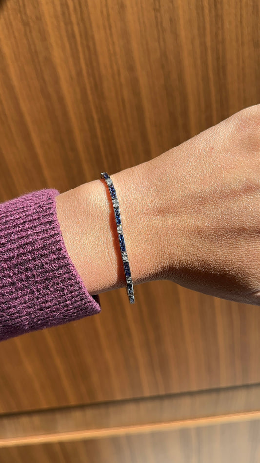 Vintage Blue Sapphire and Diamond Tennis Bracelet – Henri Noël