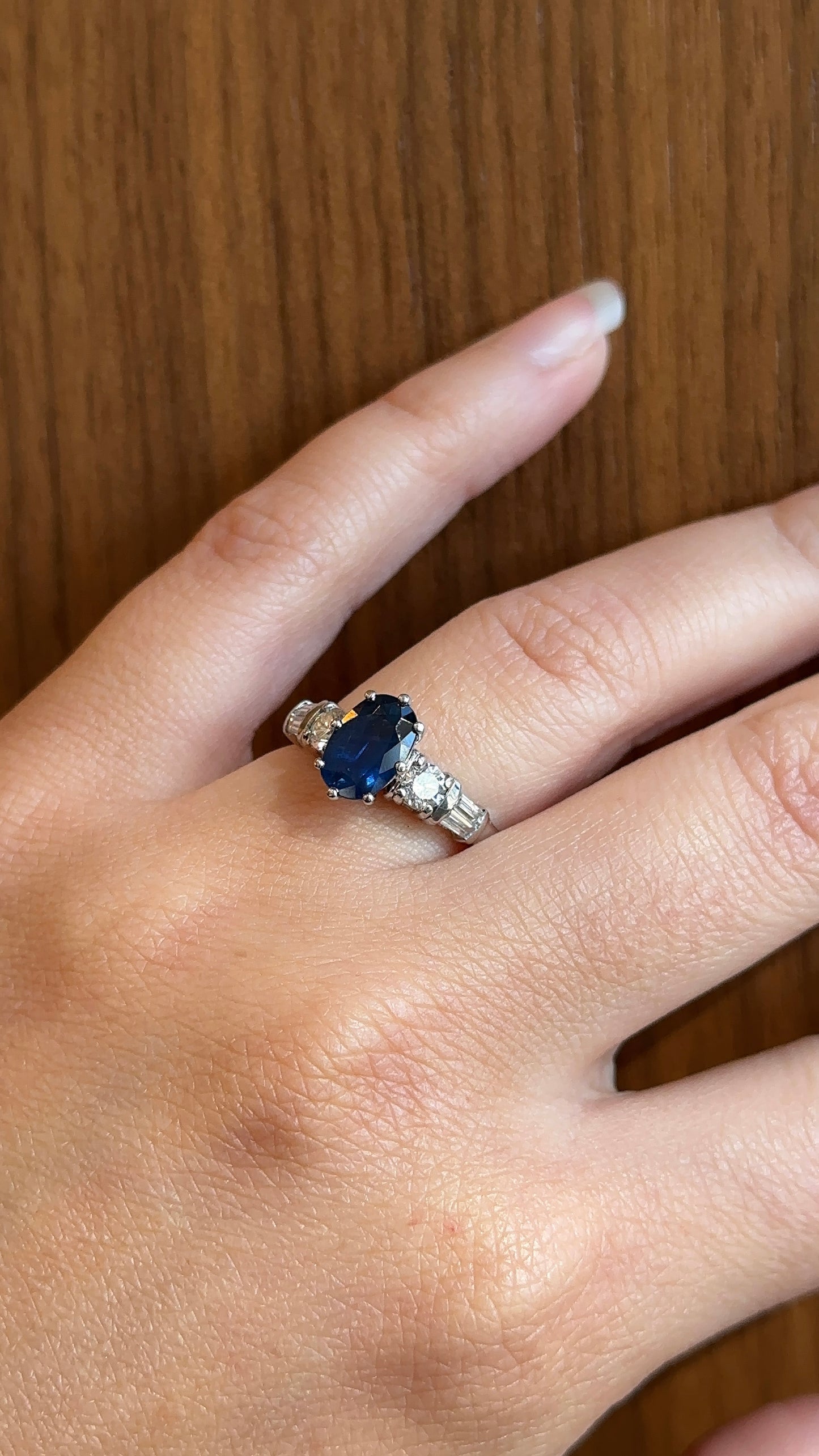 Vintage Oval Blue Sapphire and Diamond Ring