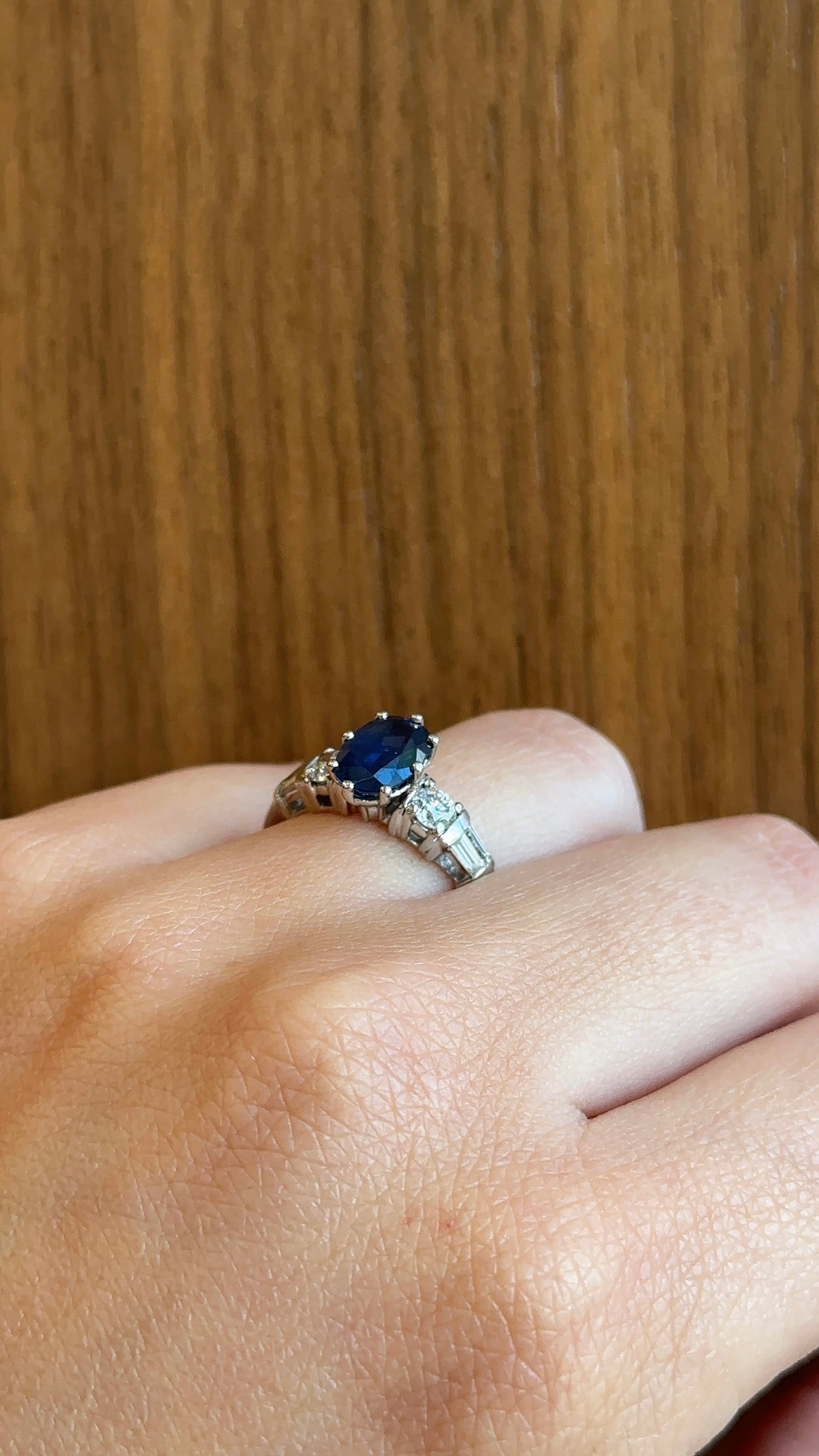 Vintage Oval Blue Sapphire and Diamond Ring