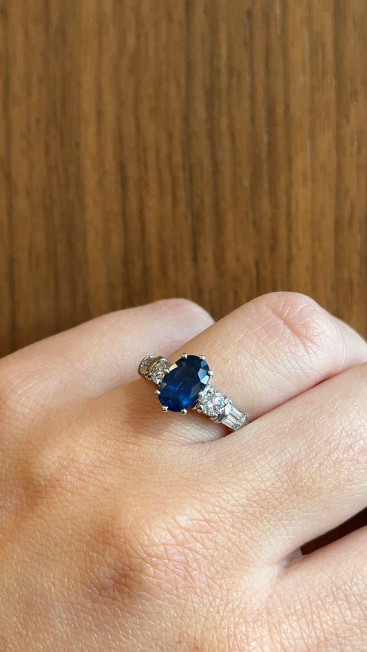 Vintage Oval Blue Sapphire and Diamond Ring