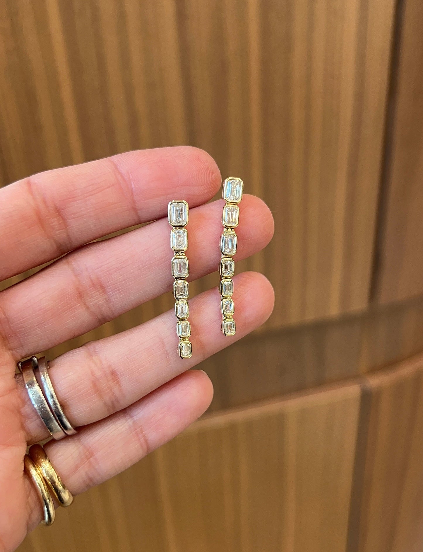 Graduated Bezel Emerald Cut Diamond Drops – Henri Noël