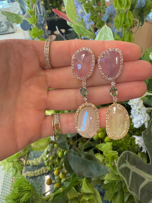 Vintage Rose and Green Quartz Earrings