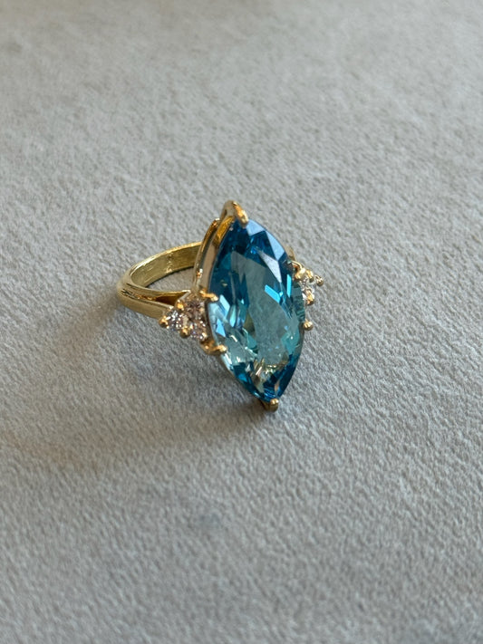 Estate Marquise Cut Blue Topaz and Diamond Ring