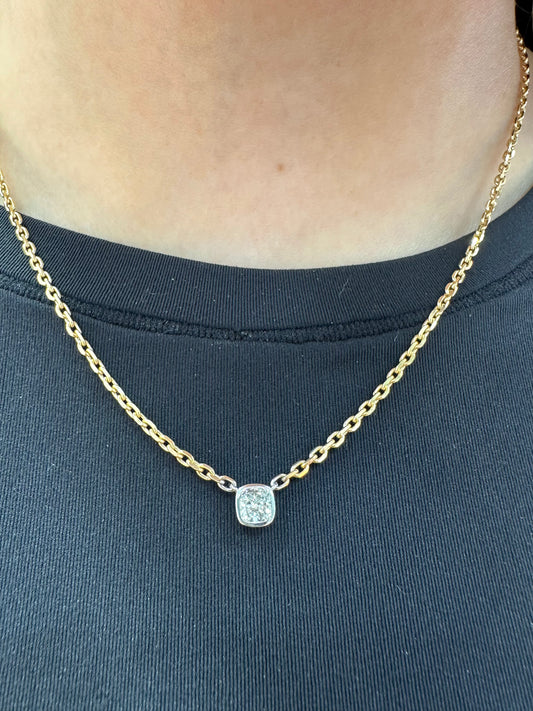 Bezel Cushion Diamond Necklace