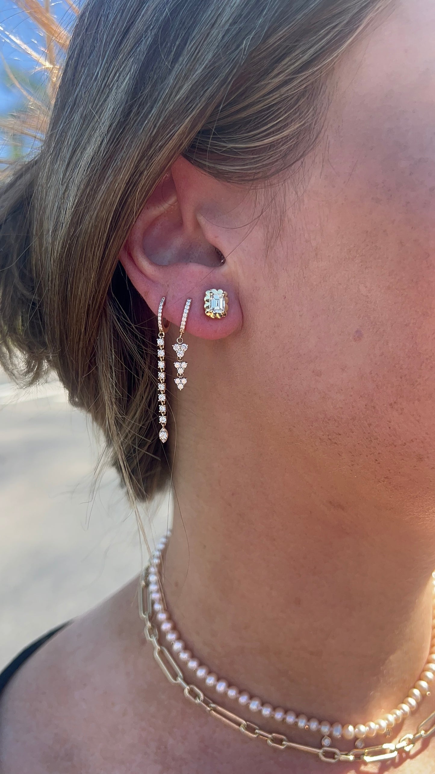 Scalloped Emerald Diamond Studs