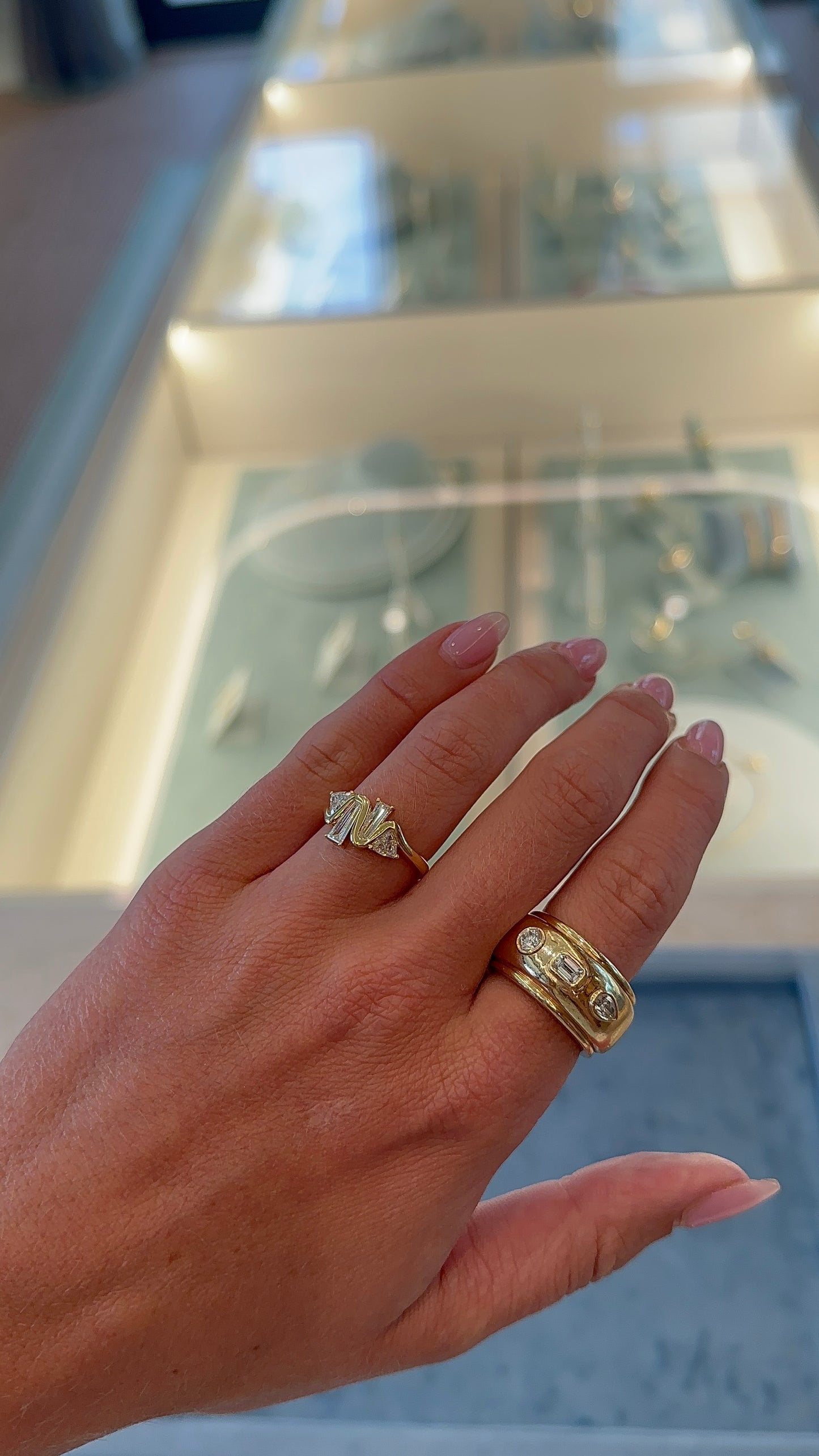 Trillion & Baguette Cut Diamond Wave Ring