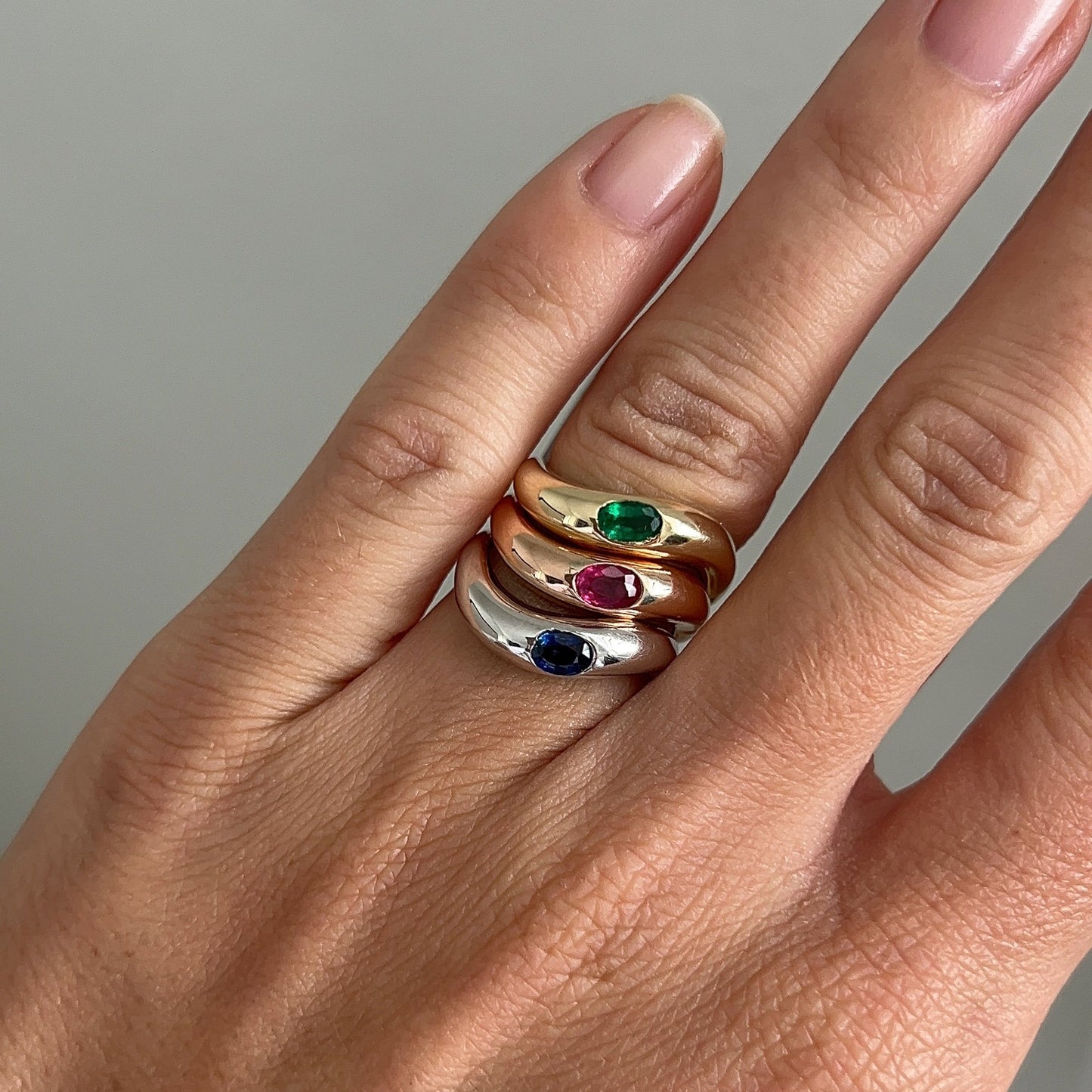 Curved Gemstone Tri-Stacking Ring