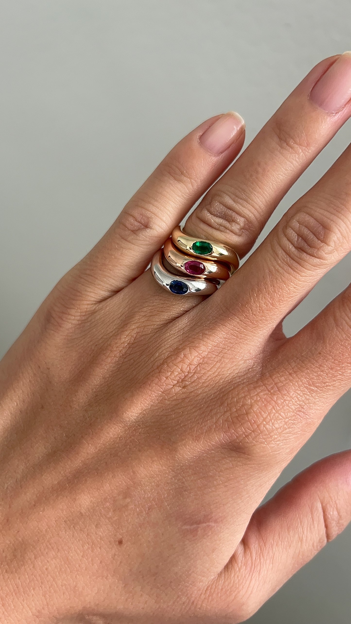 Curved Gemstone Tri-Stacking Ring