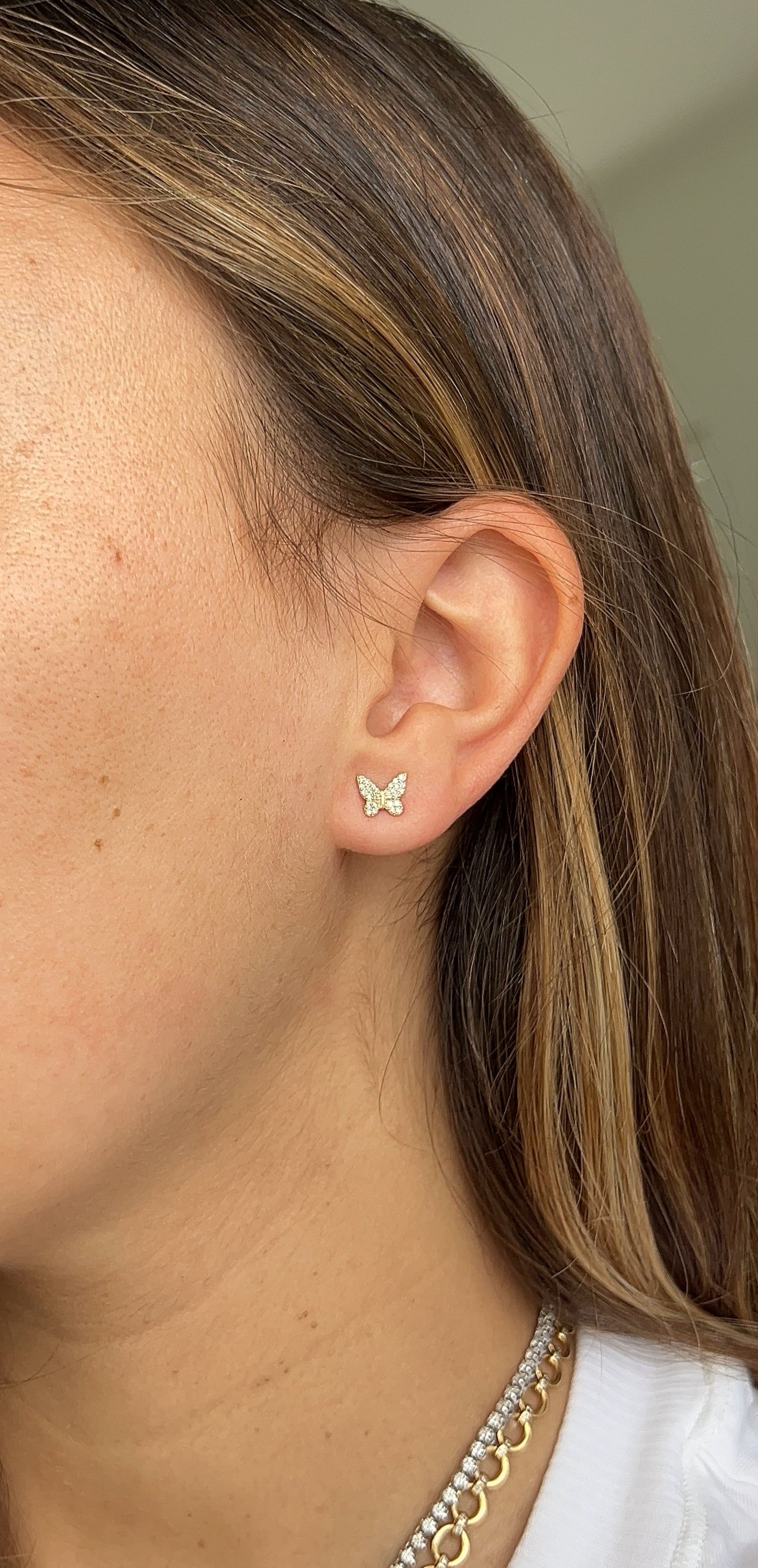 14K Diamond Butterfly Studs