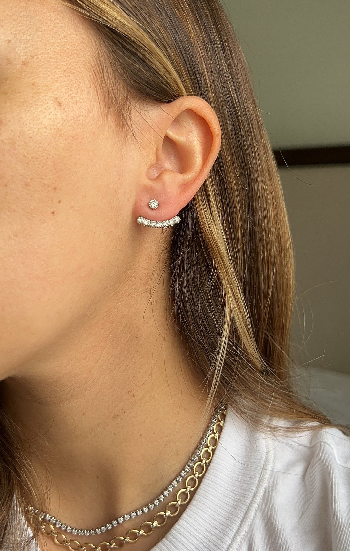 Diamond Stud and Curved Climber Earrings