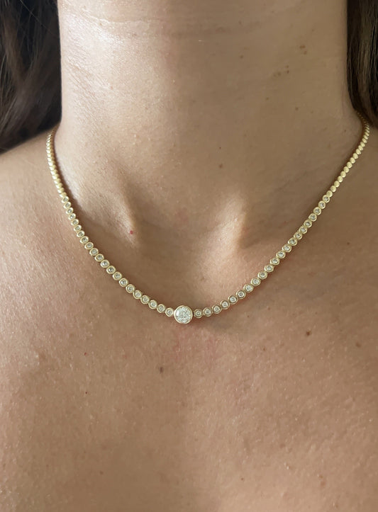 Center Diamond Half Bezel Tennis Necklace