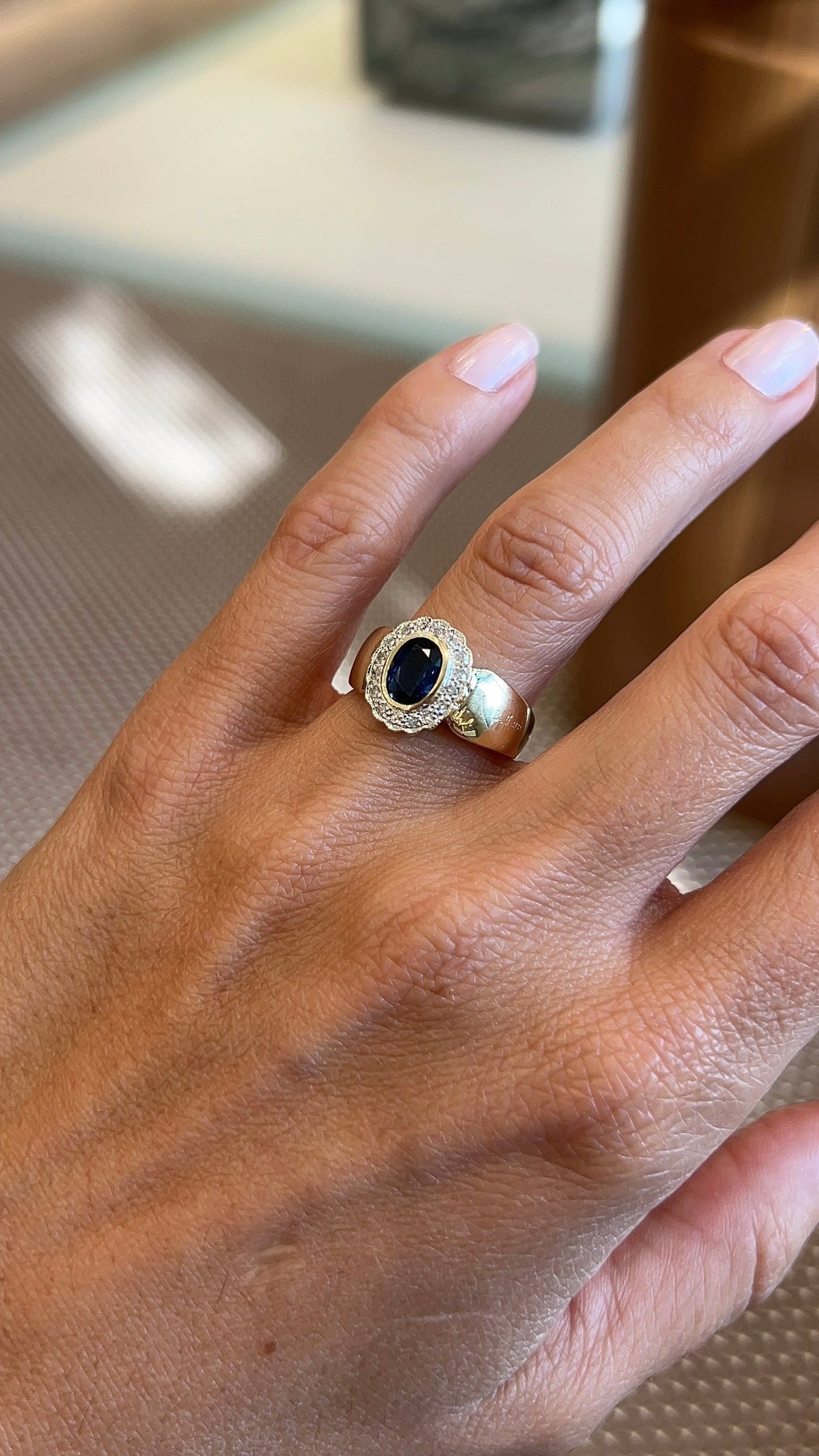 Vintage Bellarri Blue Sapphire and Diamond Scallop Ring