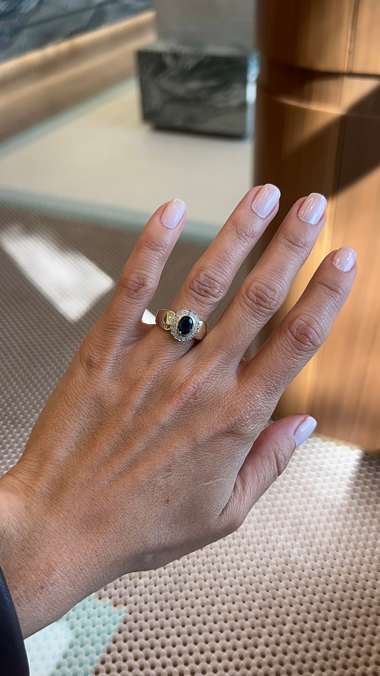 Vintage Bellarri Blue Sapphire and Diamond Scallop Ring