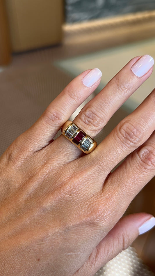 Vintage Ruby and Diamond Bar Ring