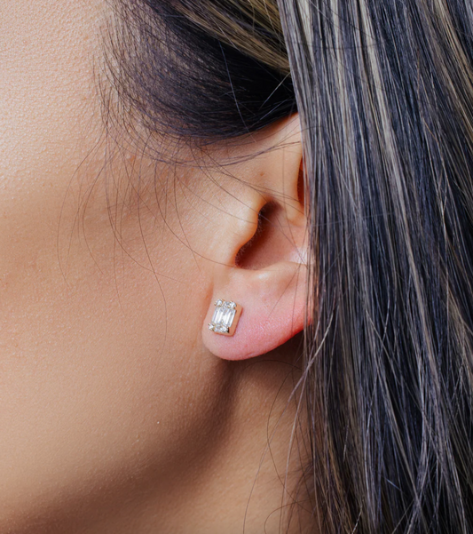 Illusion Emerald Cut Diamond Studs – Henri Noël