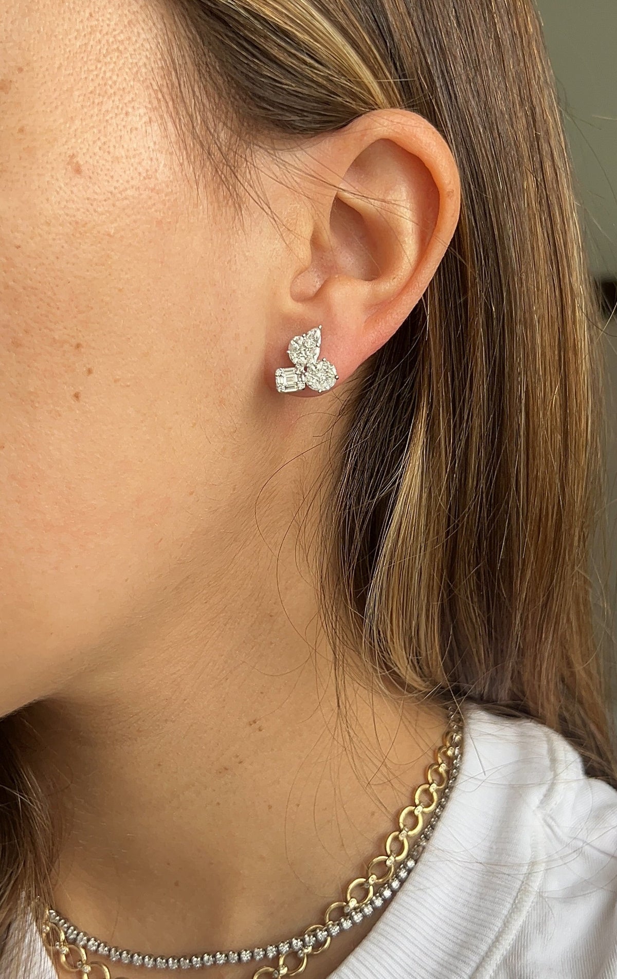 Illusion Triple Diamond Studs – Henri Noël