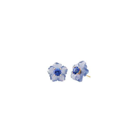 Sophie Joanne-Hibiscus Flower Stud Earring Chalcedony Tanzanite