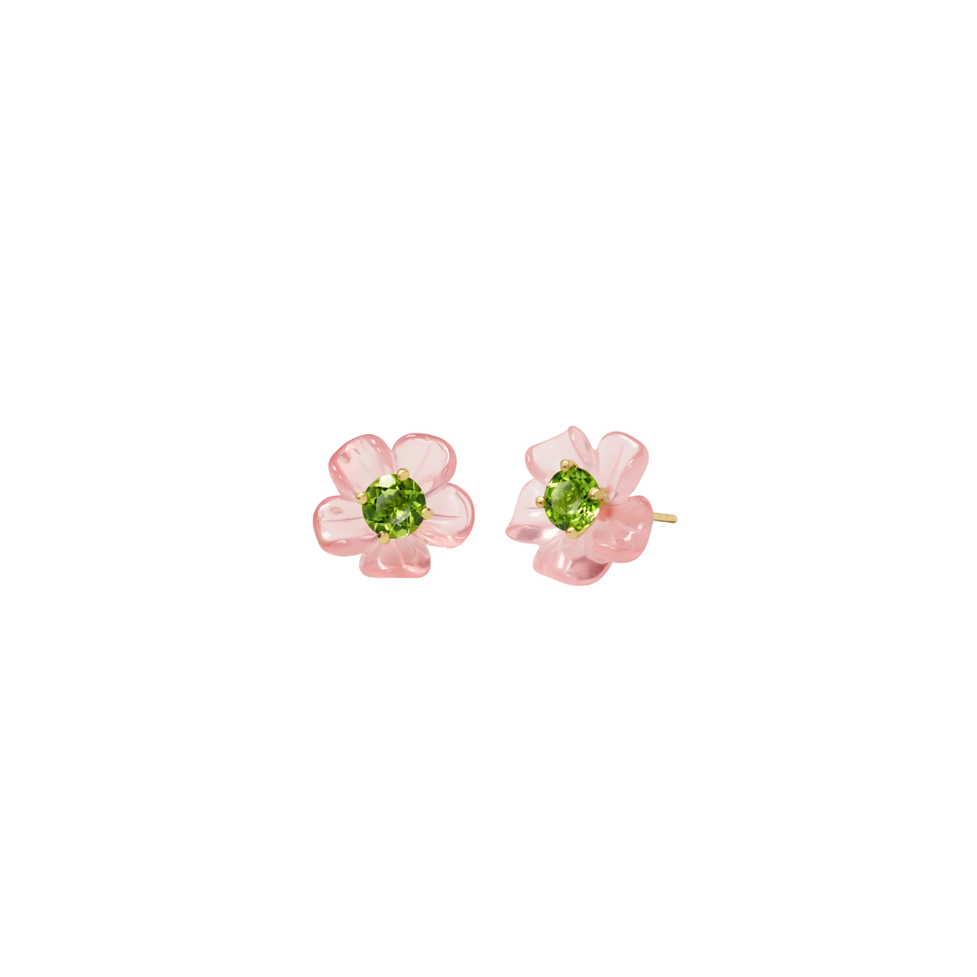 Sophie Joanne-Island Flower Studs Rose Quartz Peridot