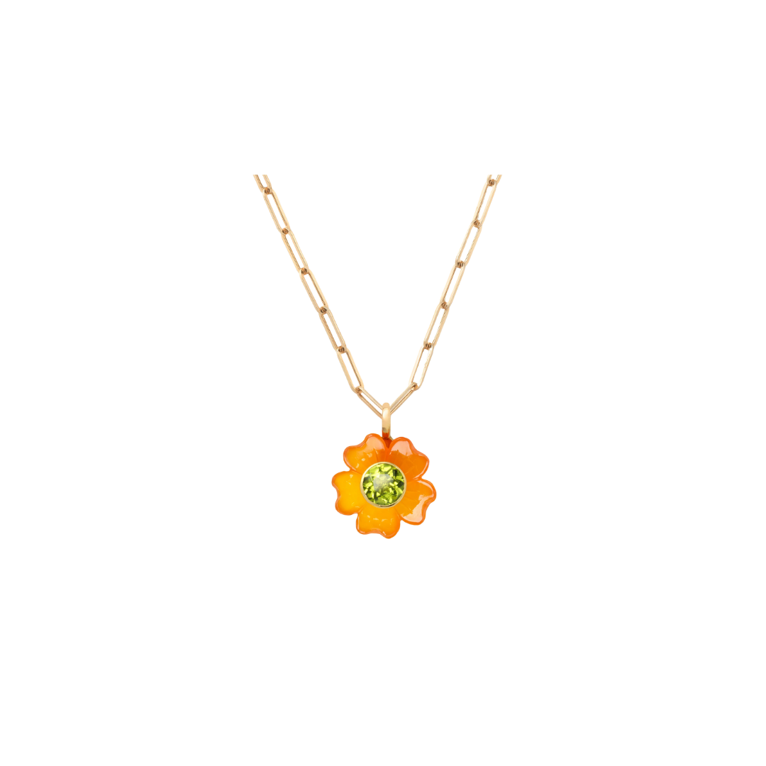 Sophie Joanne- Signature Flower Pendant Medium Carnelian Peridot