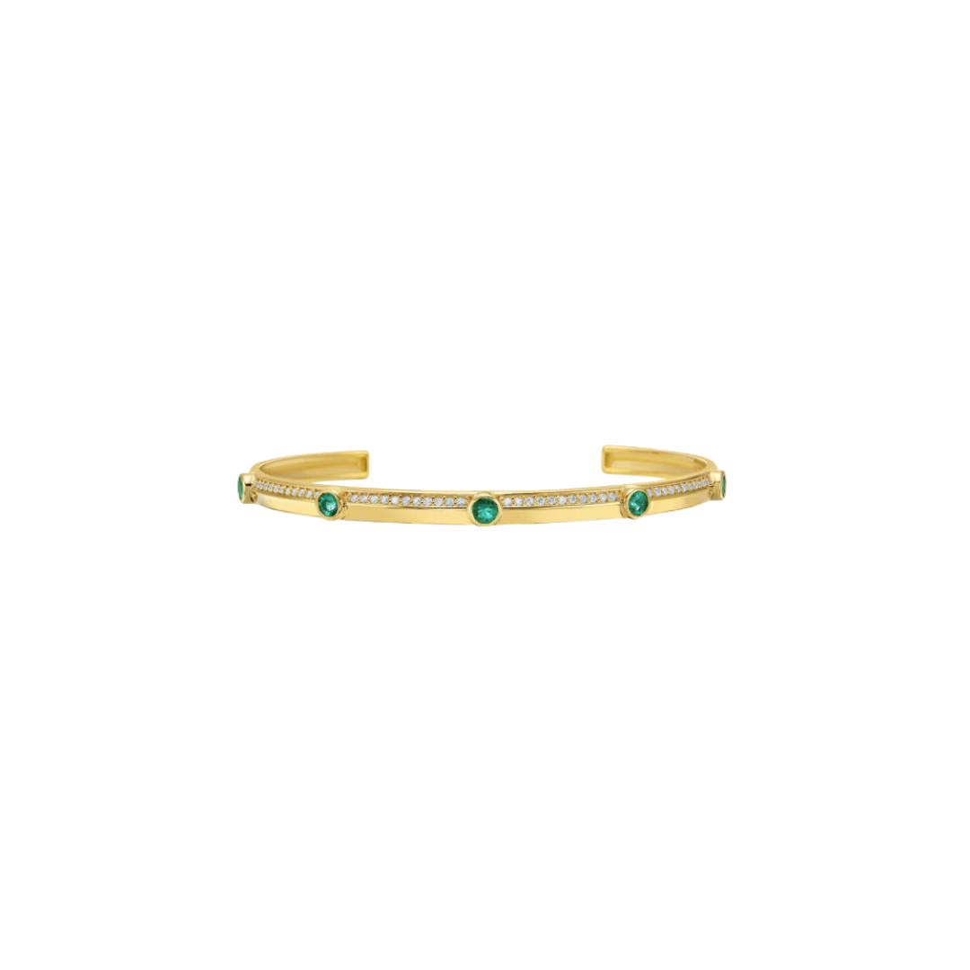 Lionheart- Aurelia Diamond and Emerald Cuff Bangle