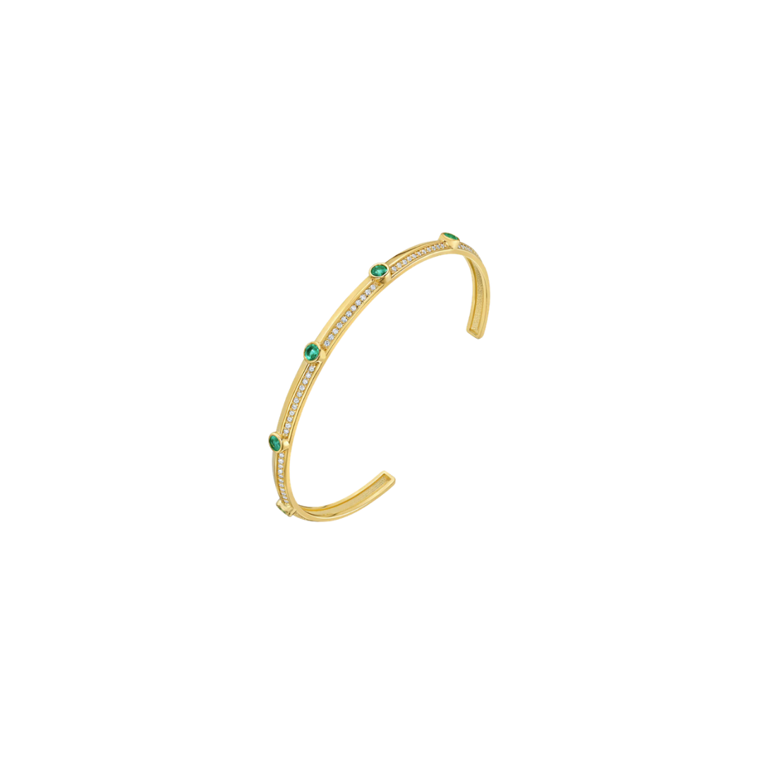 Lionheart- Aurelia Diamond and Emerald Cuff Bangle
