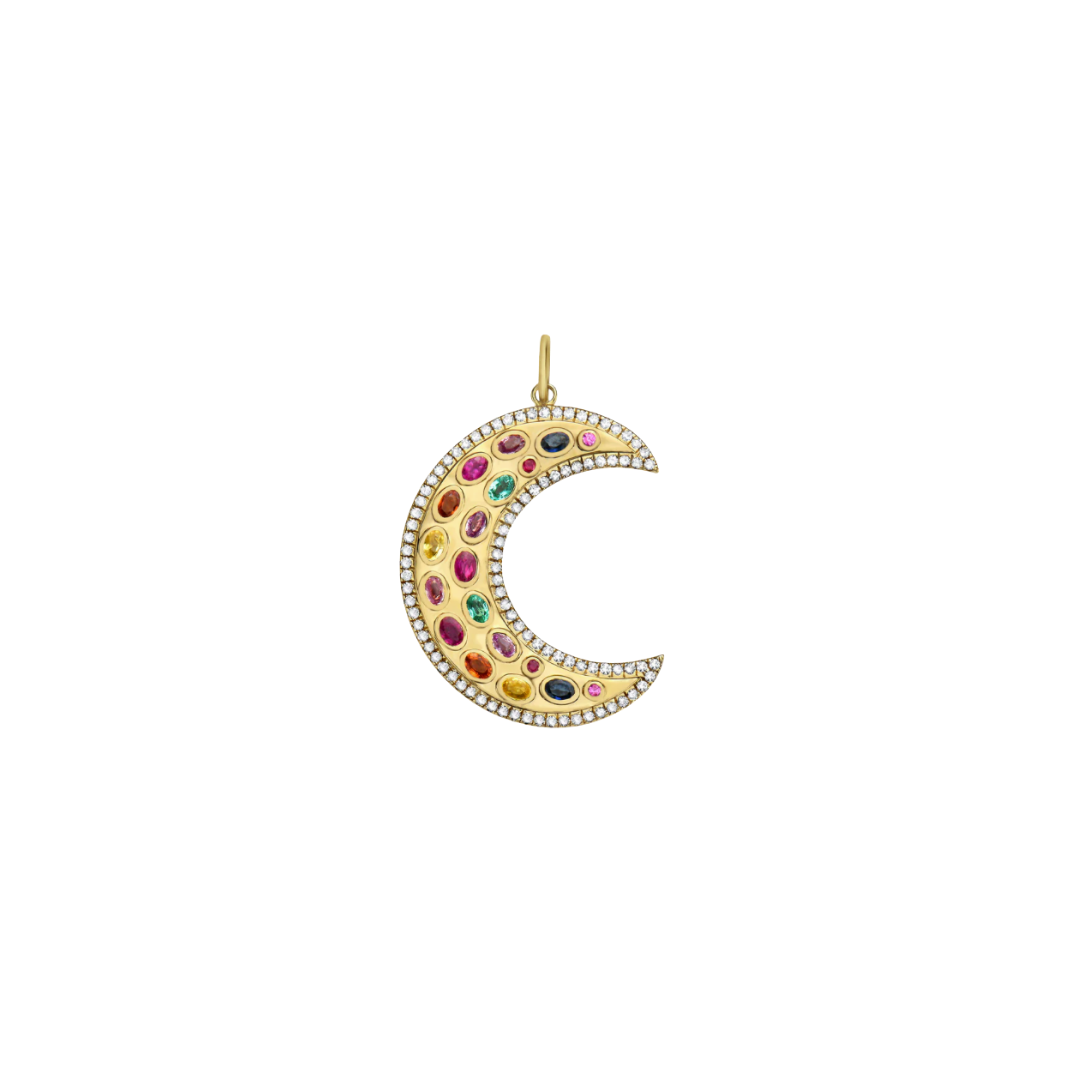 Lionheart- Maneskin Multi Gemstone Moon Charm