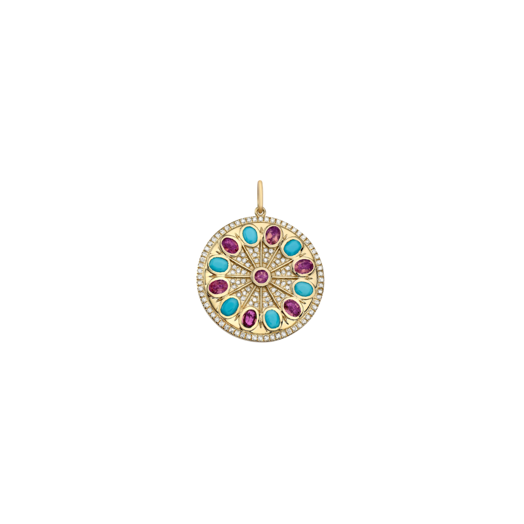 Lionheart- Serenity Pink Sapphire and Turquoise Amulet Charm – Henri Noël