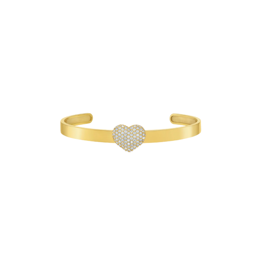 Lionheart- Sweetheart Puffed Diamond Heart Cuff Bangle