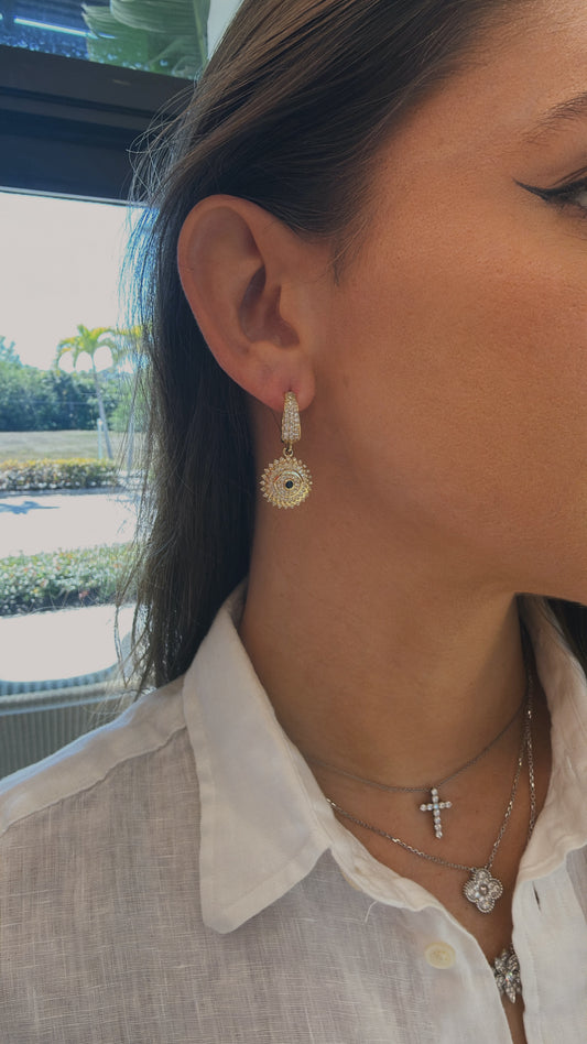 Lionheart- Soraya Evil Eye Dangle Huggie Earrings – Henri Noël