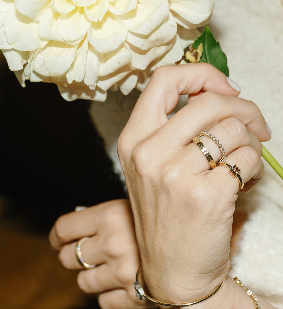 MG Diamond Hammered Ring – Henri Noël