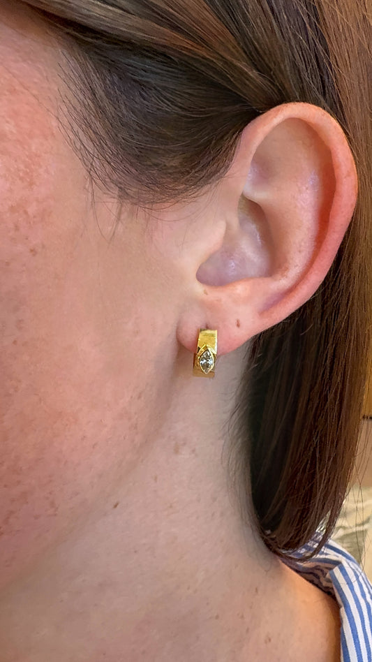 Marquise Diamond Bezel Thick Huggies – Henri Noël