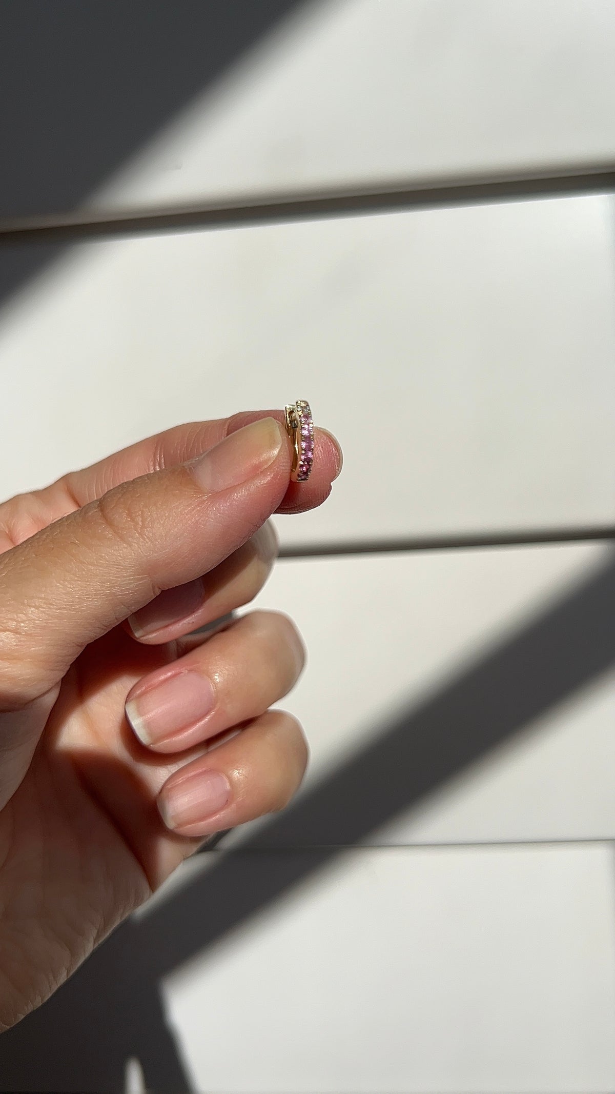 Ombre Pink Sapphire Mini Hoops – Henri Noël
