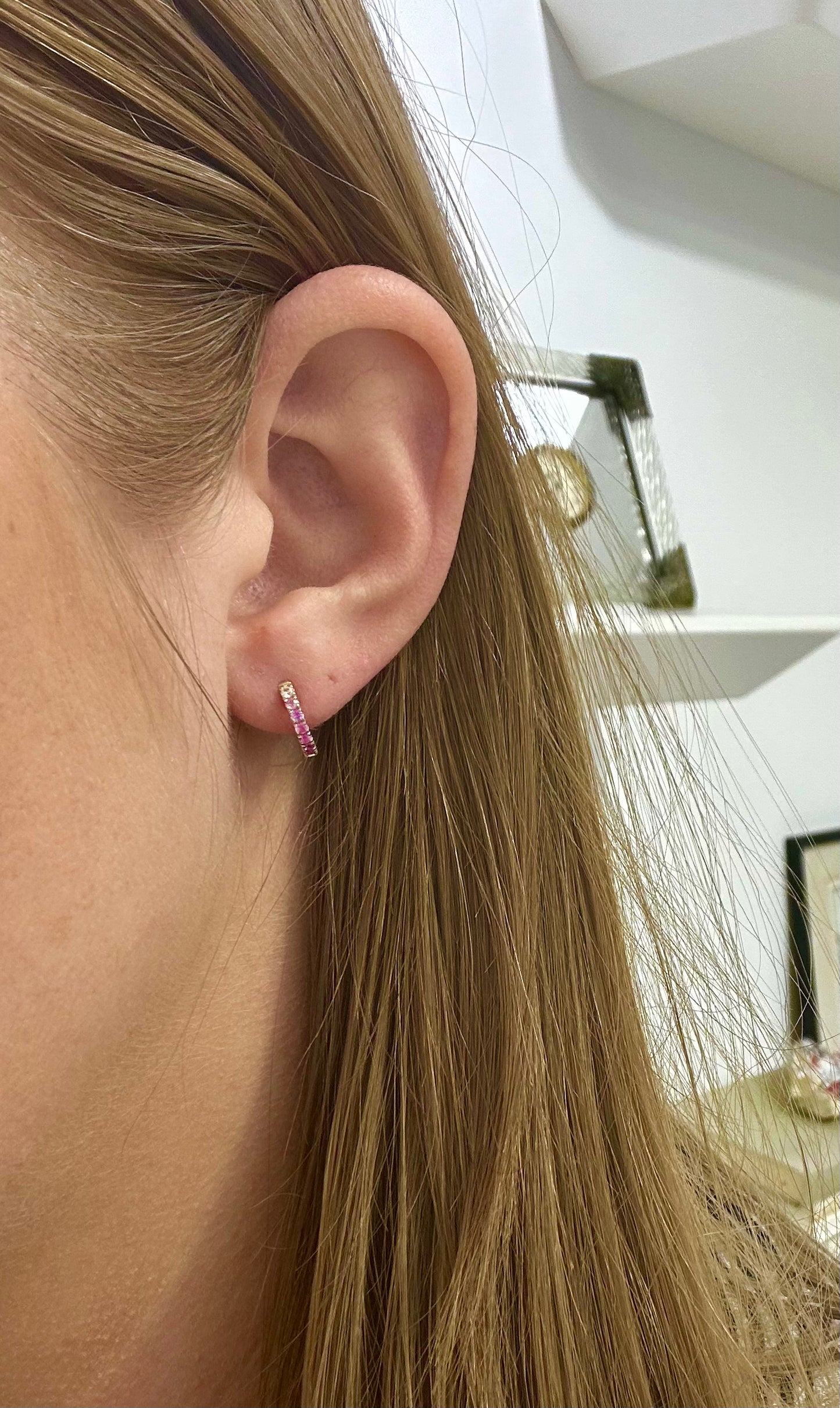 Ombre Pink Sapphire Mini Hoops – Henri Noël