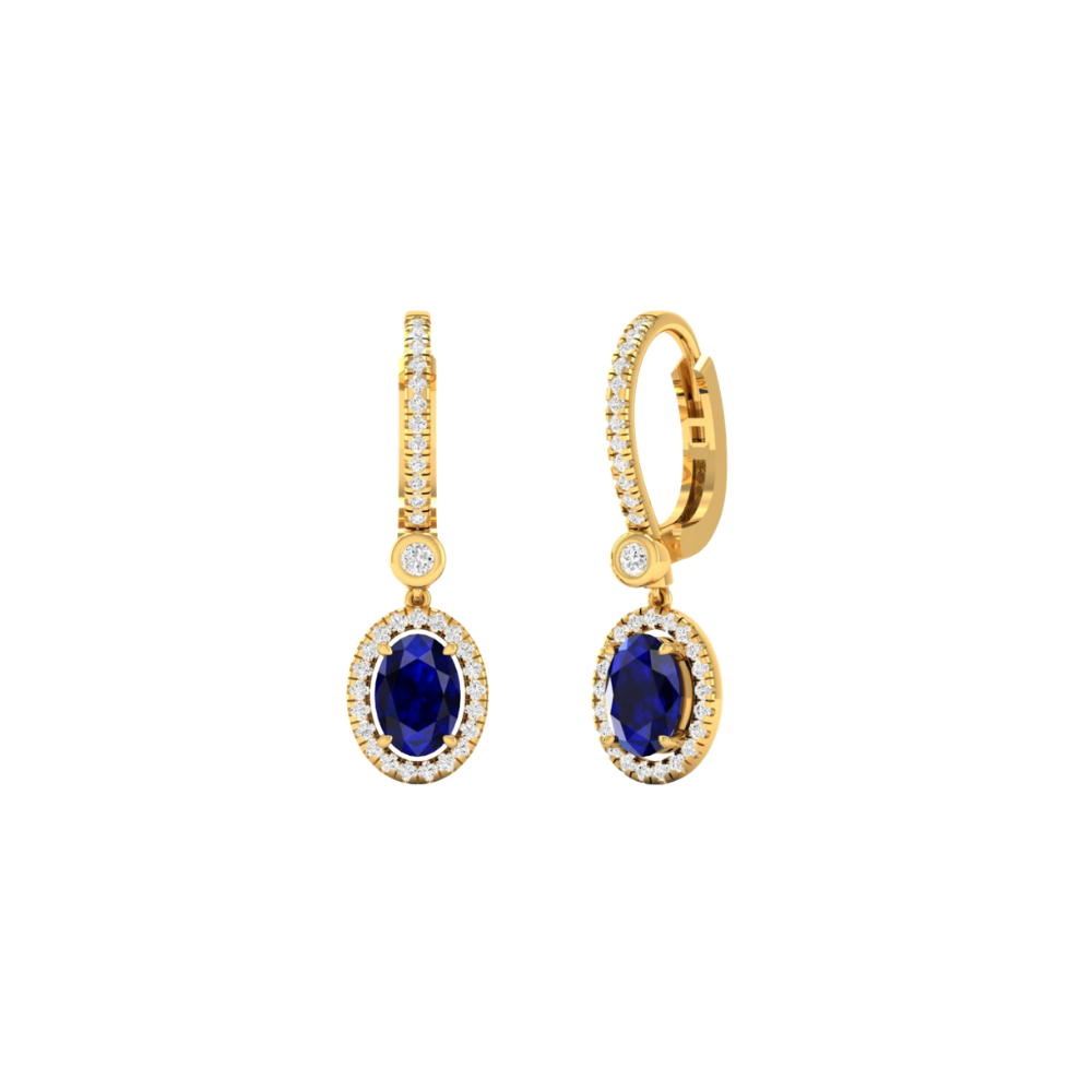 Oval Blue Sapphire and Diamond Drop Hoops – Henri Noël
