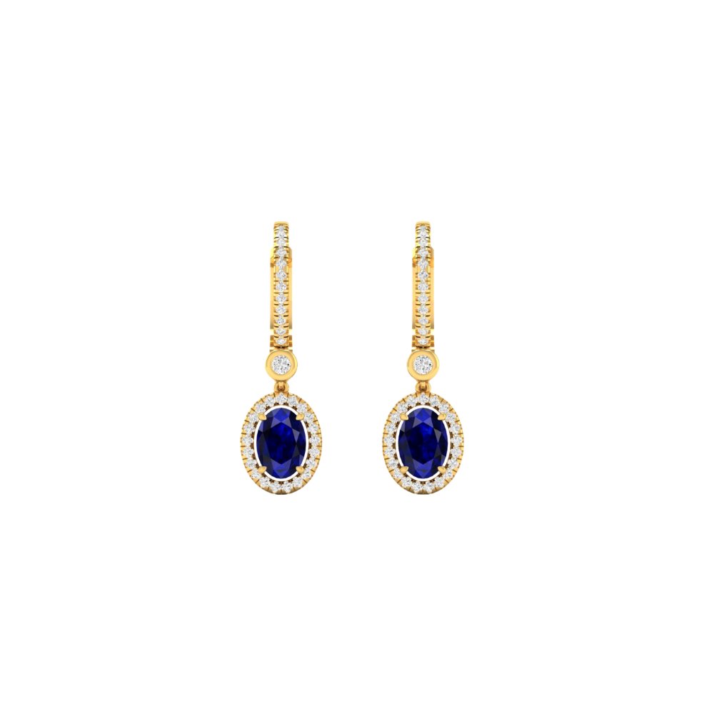 Oval Blue Sapphire and Diamond Drop Hoops – Henri Noël