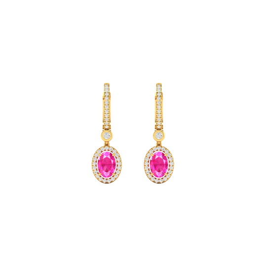 Oval Pink Sapphire and Diamond Drop Hoops – Henri Noël