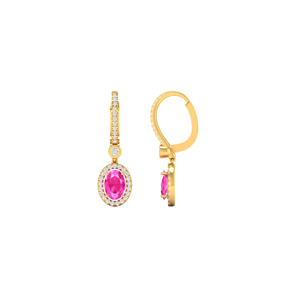 Oval Pink Sapphire and Diamond Drop Hoops – Henri Noël