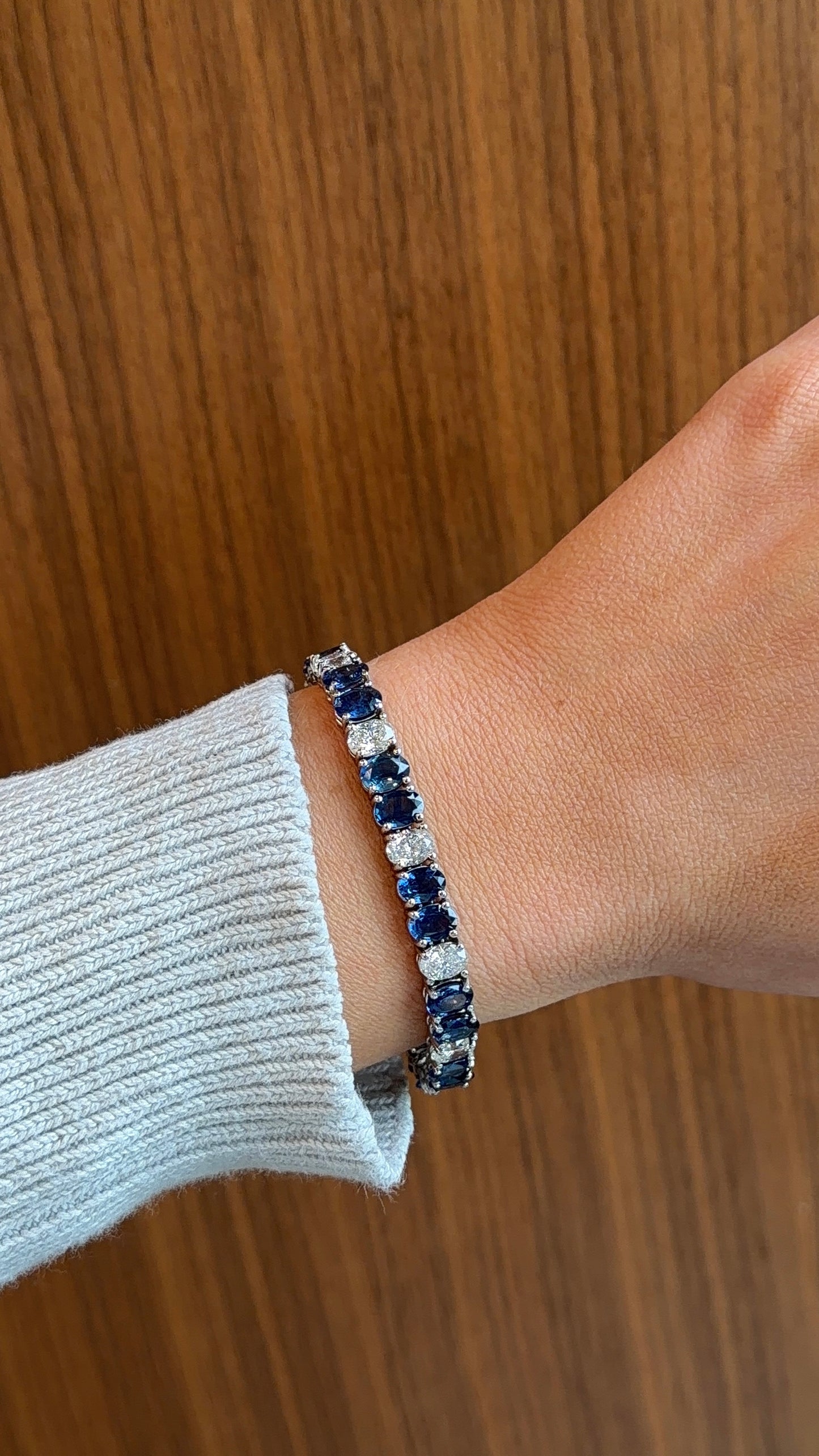 Oval Blue Sapphire and Diamond Tennis Bracelet