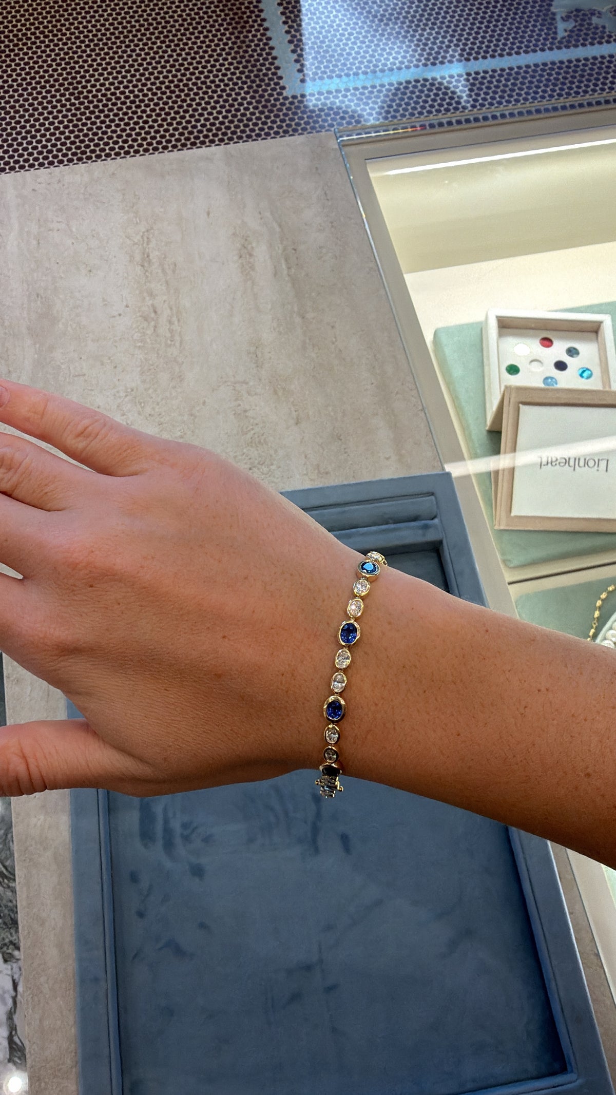 Oval Diamond and Blue Sapphire Tennis Bracelet – Henri Noël