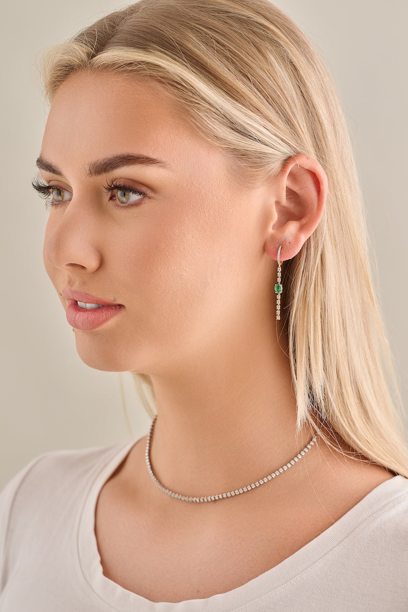 Oval Emerald with Diamond Drop Hoops – Henri Noël