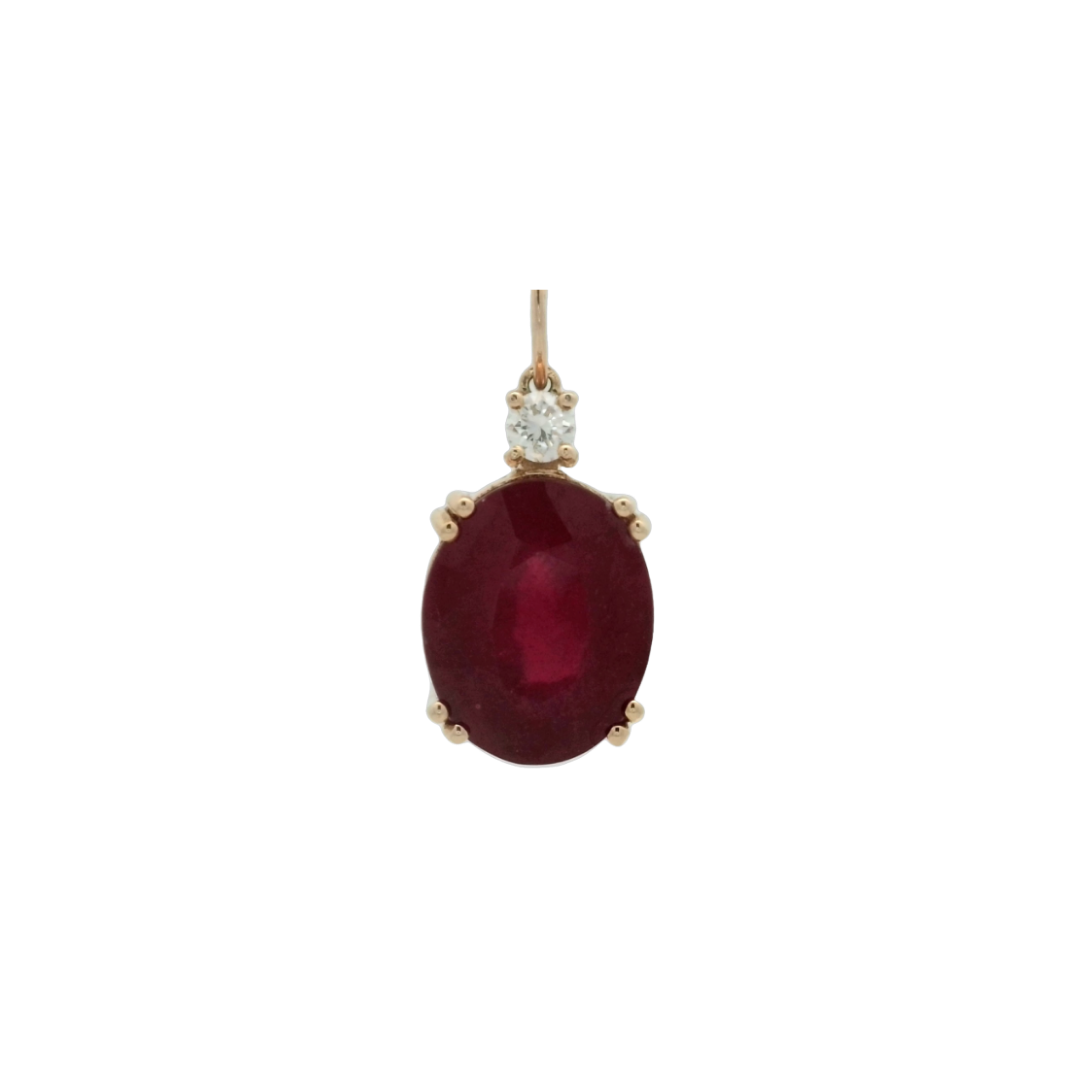 Oval Ruby & Diamond Drop Pendant