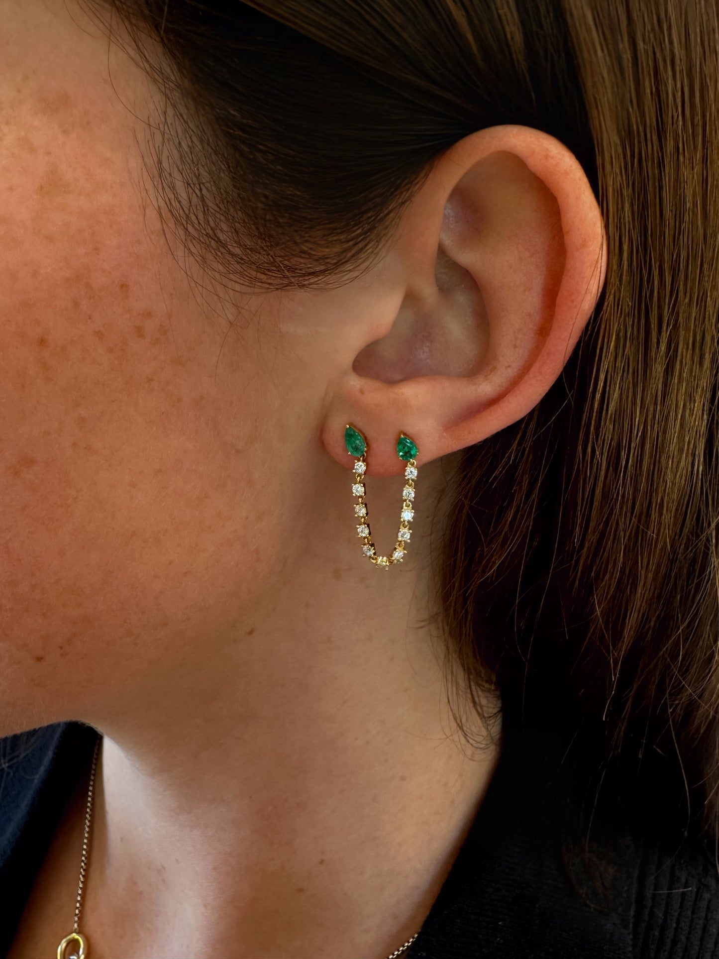 Pear Emerald & Round Diamond Jump Rope Earrings – Henri Noël