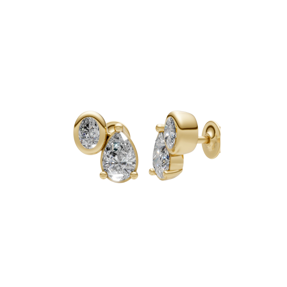 Pear and Bezel Oval Diamond Studs – Henri Noël