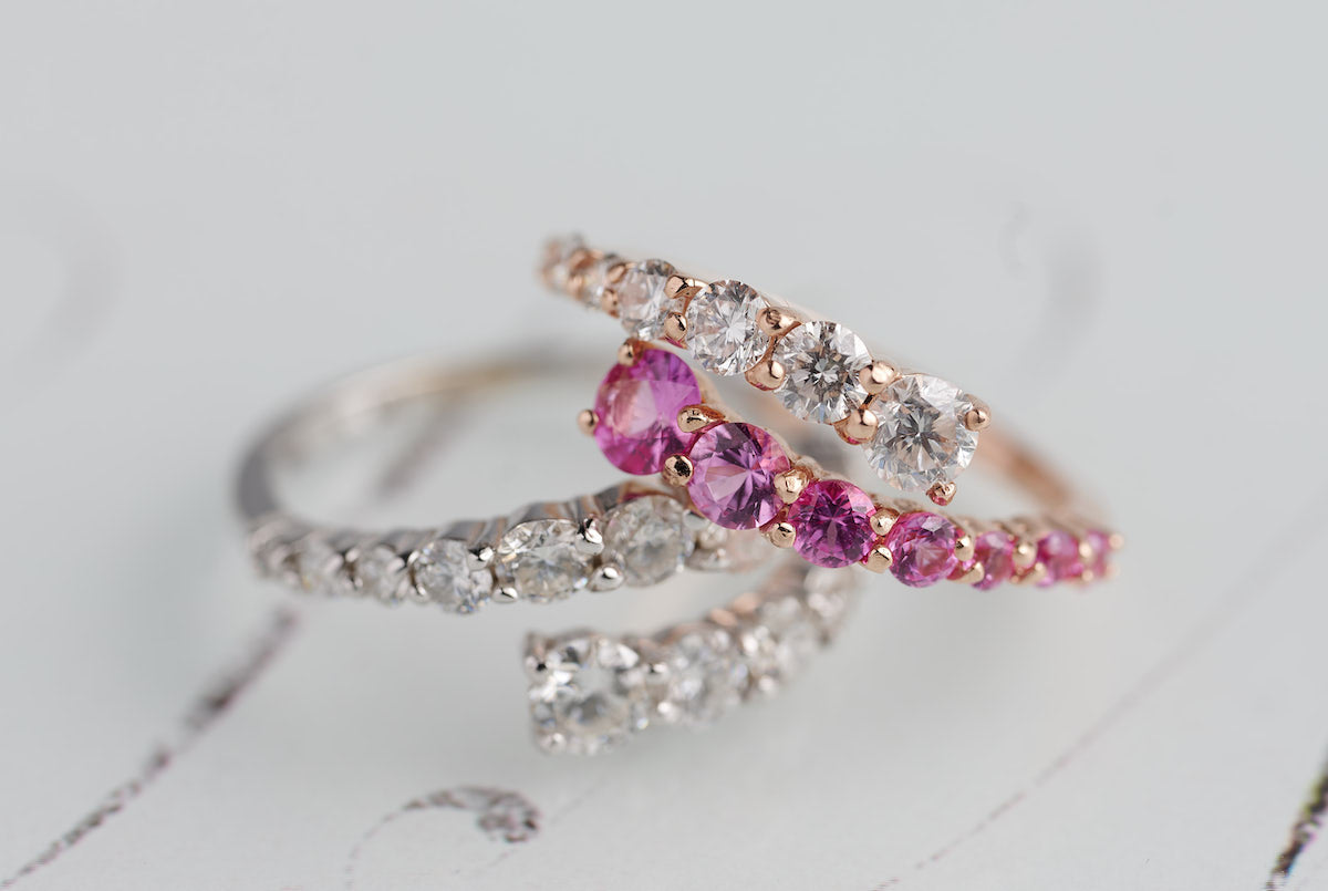 Pippa Graduated Pink Sapphire & Diamond Ring – Henri Noël